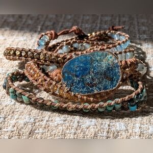 Bohemian Blue Turquoise Gemstone Wrap Bracelet